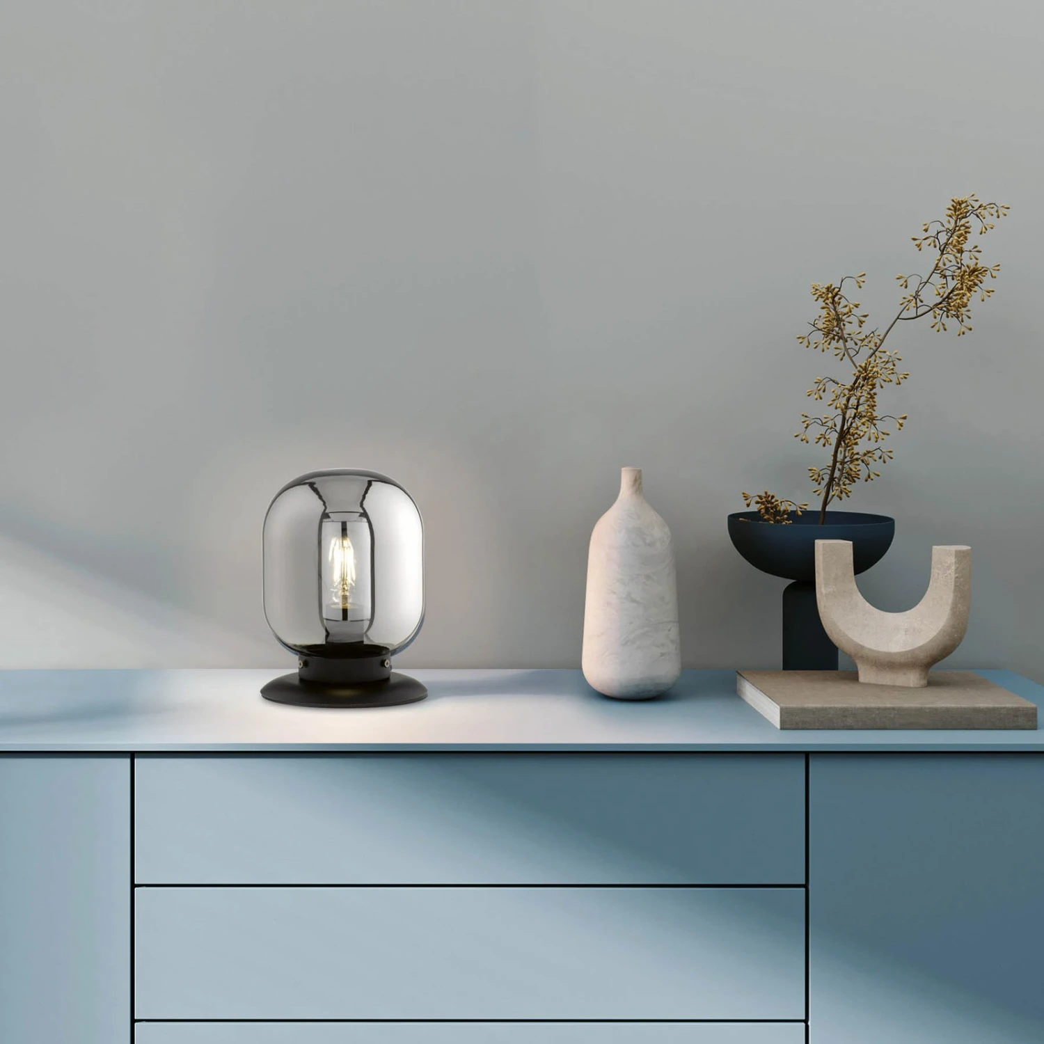 Lámpara De Mesa Regi De Vidrio, Gris Humo 2 Lámpara De Mesa Regi De Vidrio, Gris Humo - Imagen 2