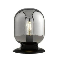 Lámpara De Mesa Regi De Vidrio, Gris Humo