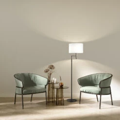 Lámpara Pie Teramo Brazo Lectura, Pantalla Blanca