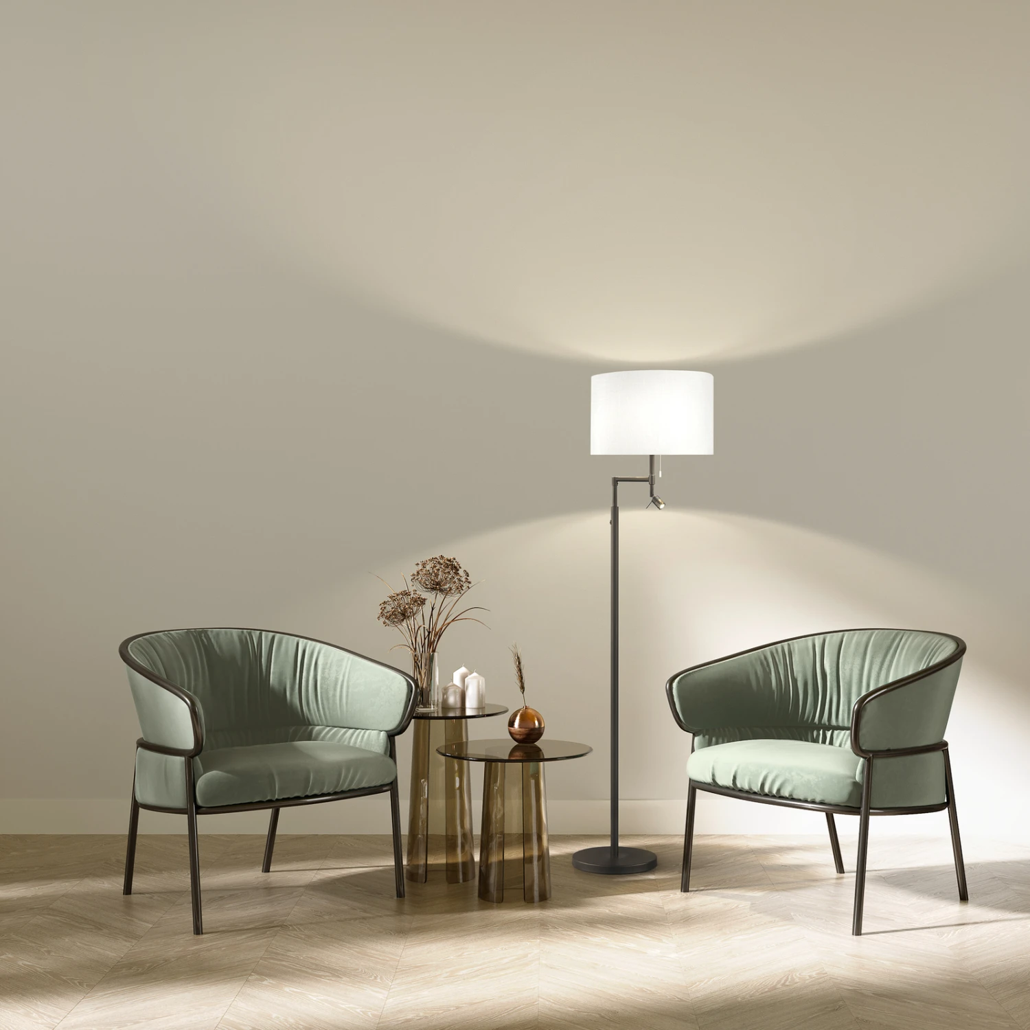 Lámpara Pie Teramo Brazo Lectura, Pantalla Blanca 1 Lámpara Pie Teramo Brazo Lectura, Pantalla Blanca