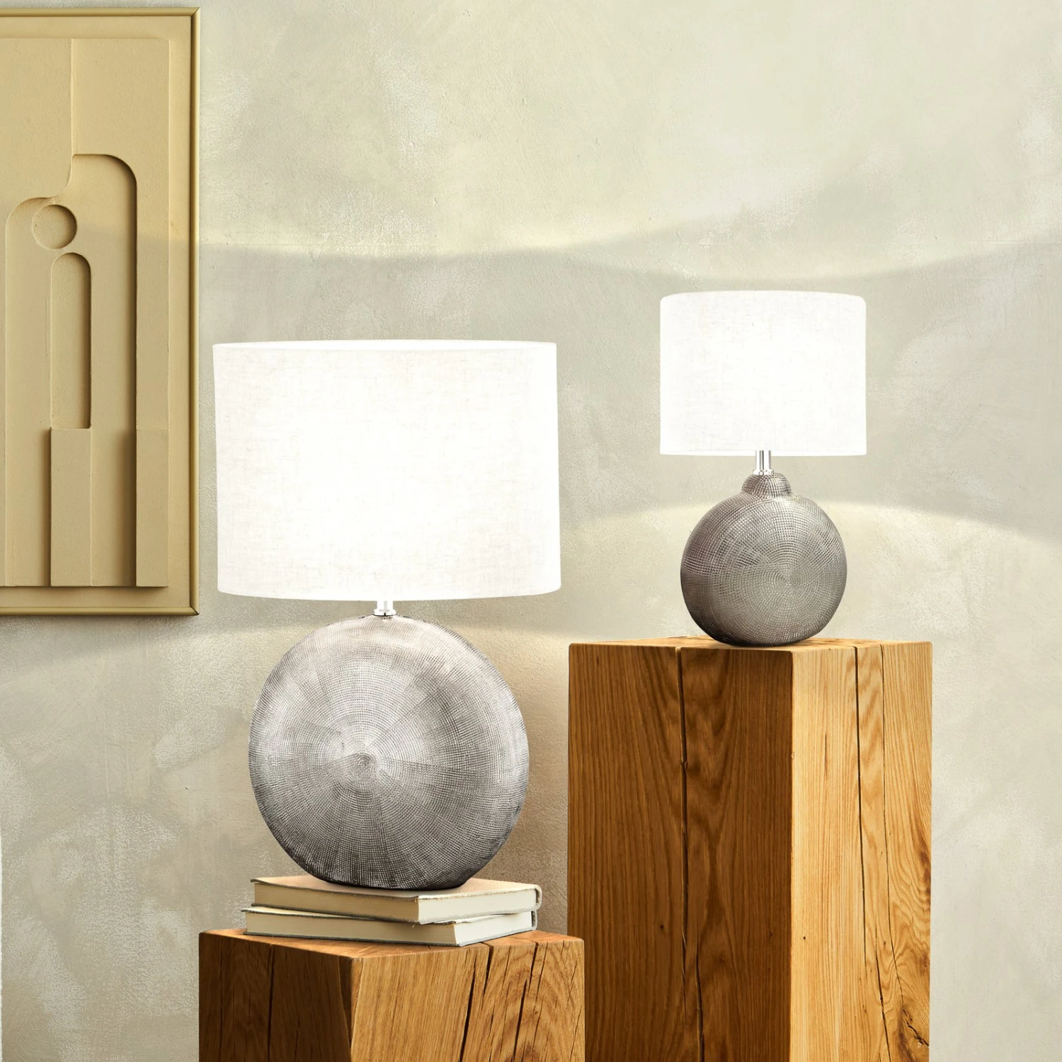 De Mesa Tobse Plata Envejecido/blanco Altura 39 Cm 2 De Mesa Tobse Plata Envejecido/blanco Altura 39 Cm - Imagen 2