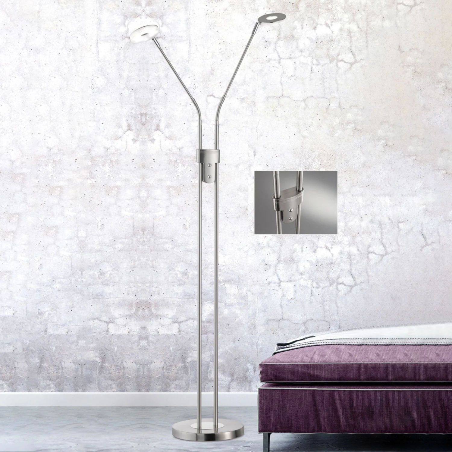 Lámpara De Pie LED Dent, CCT, 2 Luces, Níquel 5 Lámpara De Pie LED Dent, CCT, 2 Luces, Níquel - Imagen 5