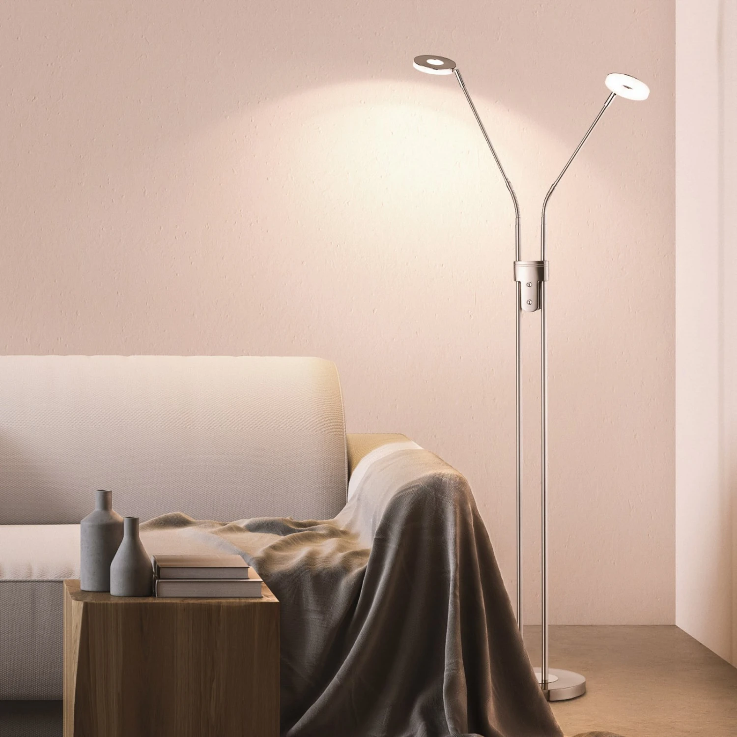 Lámpara De Pie LED Dent, CCT, 2 Luces, Níquel 6 Lámpara De Pie LED Dent, CCT, 2 Luces, Níquel - Imagen 6