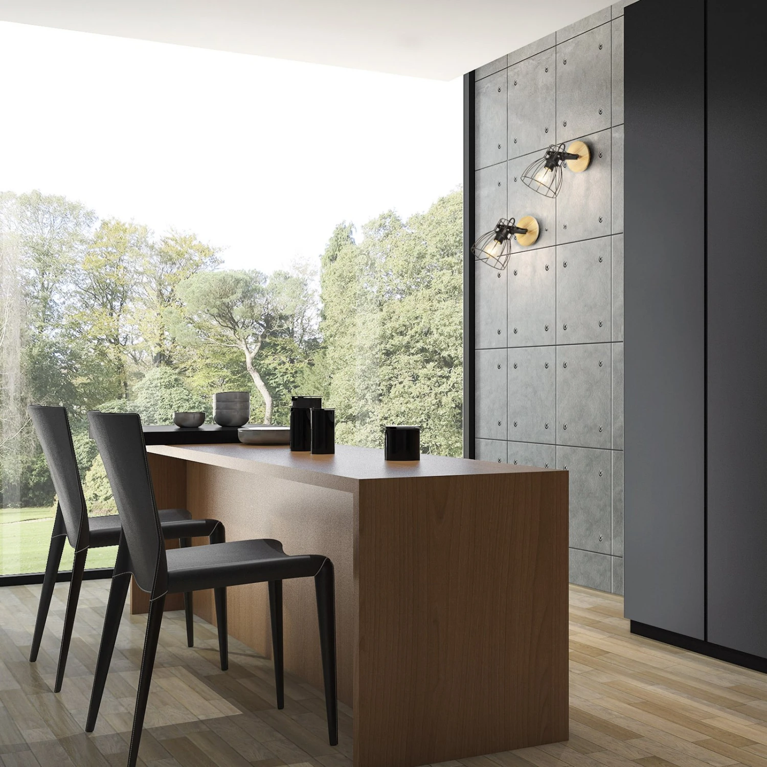 Aplique Con Aspecto De Madera Y Pantalla De Jaula 1 Aplique Con Aspecto De Madera Y Pantalla De Jaula