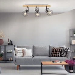 Plafón Die, Aspecto Madera Con 3 Pantallas Jaula