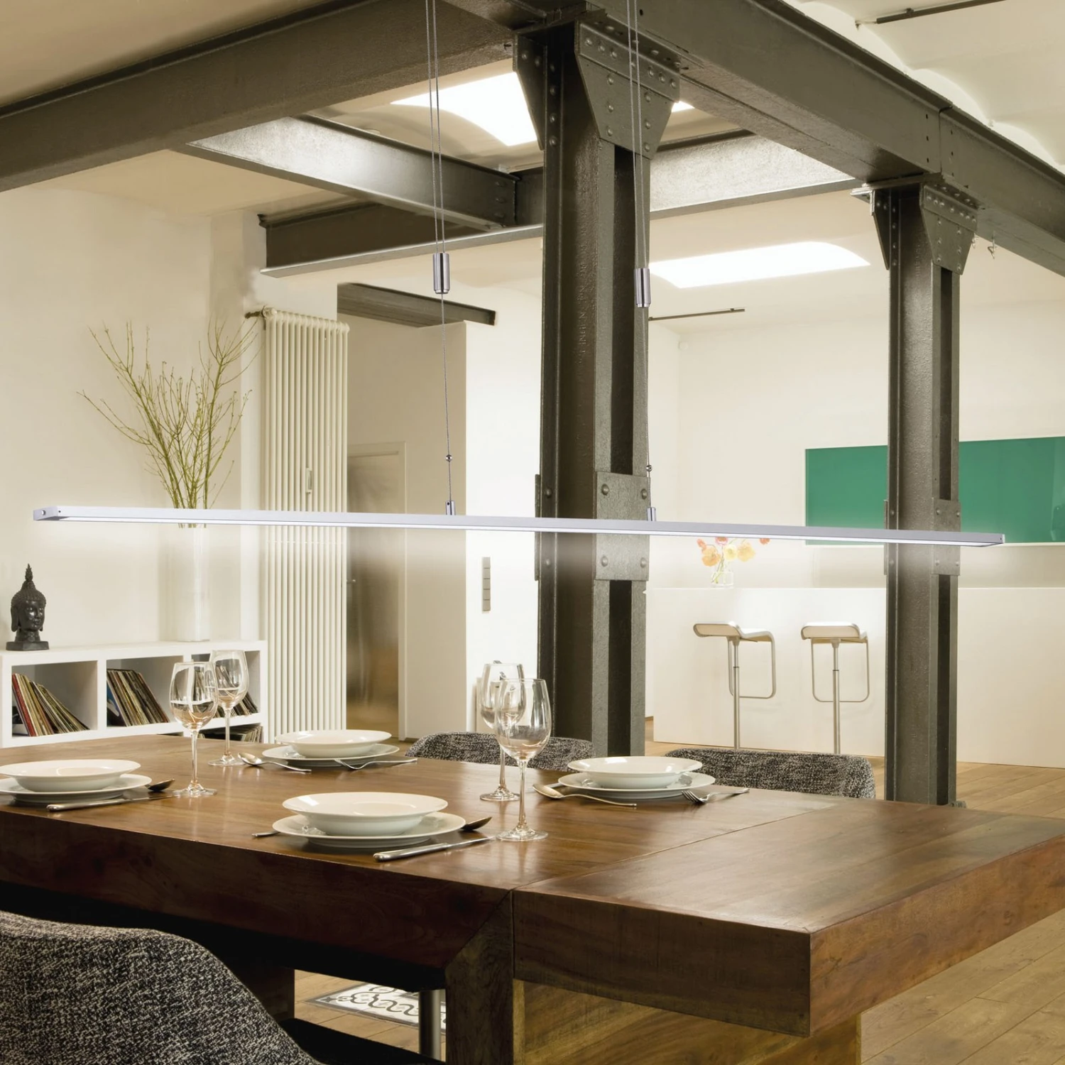 Colgante LED Metz, Dimmer, Largo 160 Cm, Aluminio 1 Colgante LED Metz, Dimmer, Largo 160 Cm, Aluminio