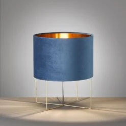 Lámpara De Mesa Aura, Terciopelo, Alto 43 Cm, Azul