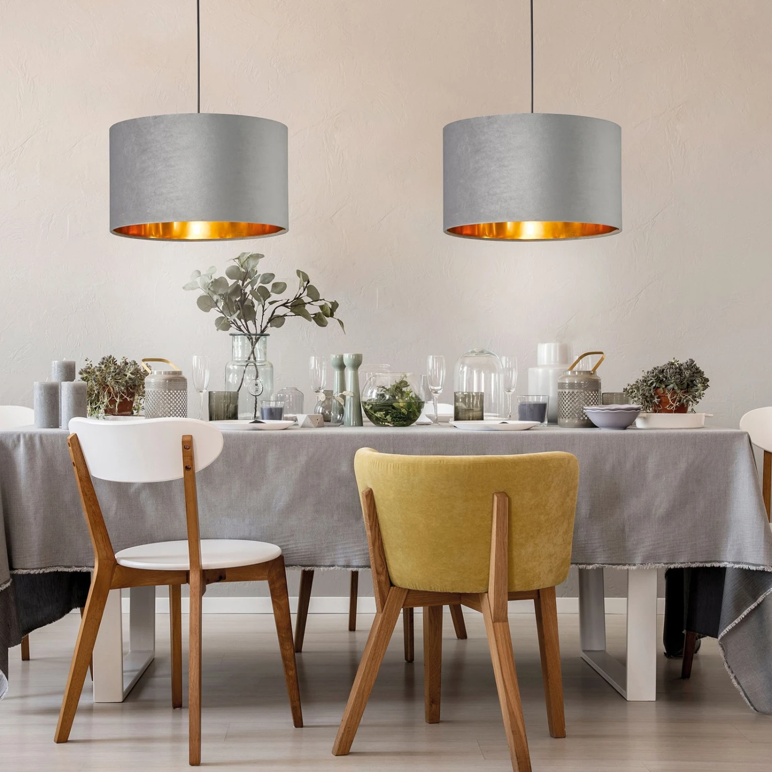 Lámpara Colgante Aura, Terciopelo, Ø 40 Cm, Gris 1 Lámpara Colgante Aura, Terciopelo, Ø 40 Cm, Gris