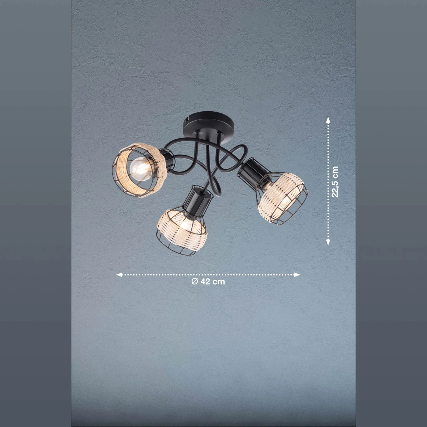 Foco De Techo Straw Con Ratán, 3 Luces 2 Foco De Techo Straw Con Ratán, 3 Luces - Imagen 2