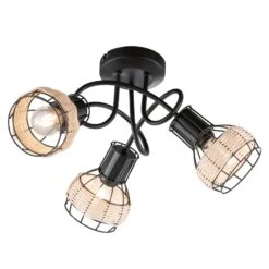 Foco De Techo Straw Con Ratán, 3 Luces