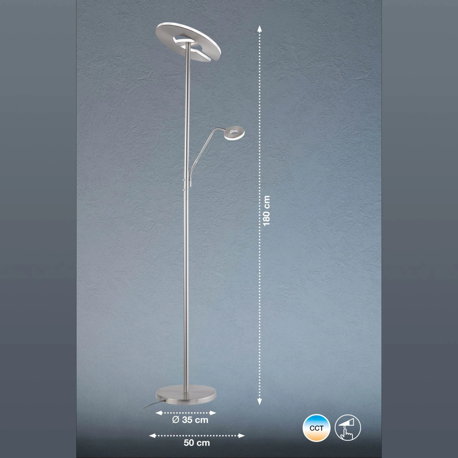 Lámpara LED De Pie Dent Brazo Lectura, CCT, Níquel 6 Lámpara LED De Pie Dent Brazo Lectura, CCT, Níquel - Imagen 6