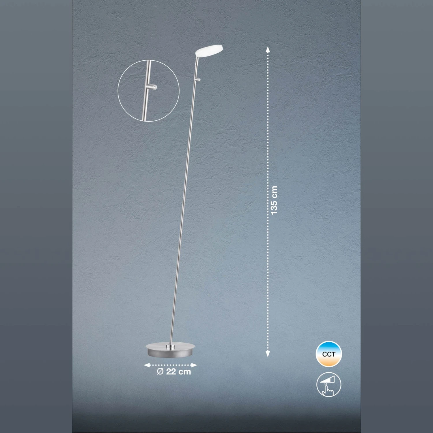 Lámpara Pie LED Dent, Atenuable, CCT 1 X 8W Níquel 2 Lámpara Pie LED Dent, Atenuable, CCT 1 X 8W Níquel - Imagen 2
