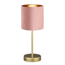 Lámpara De Mesa Aura, Pie Oro, Pantalla Rosé/oro