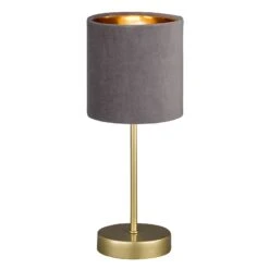 Lámpara De Mesa Aura, Pie Oro, Pantalla Gris/oro