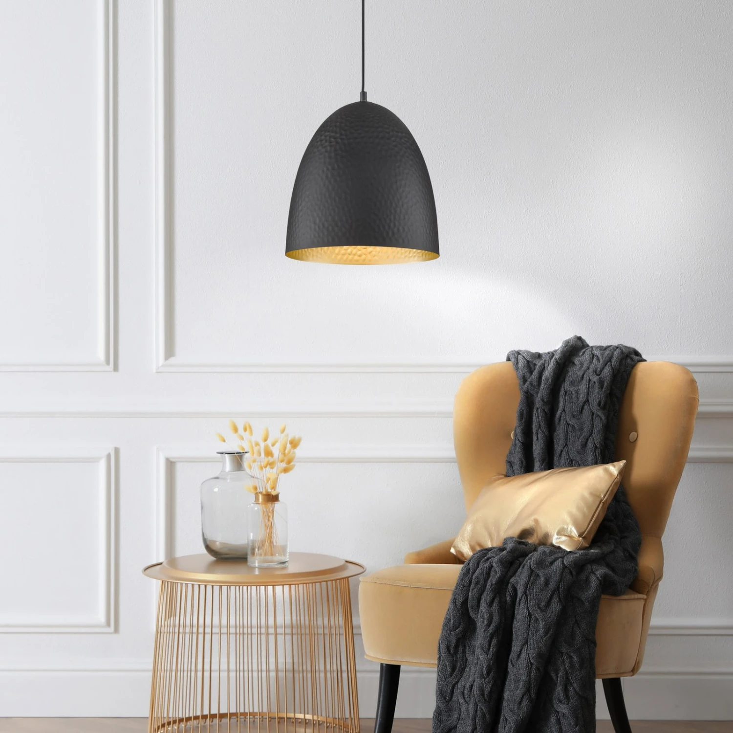 Lámpara Colgante Mylon, Negro/oro, Semiovalado 3 Lámpara Colgante Mylon, Negro/oro, Semiovalado - Imagen 3