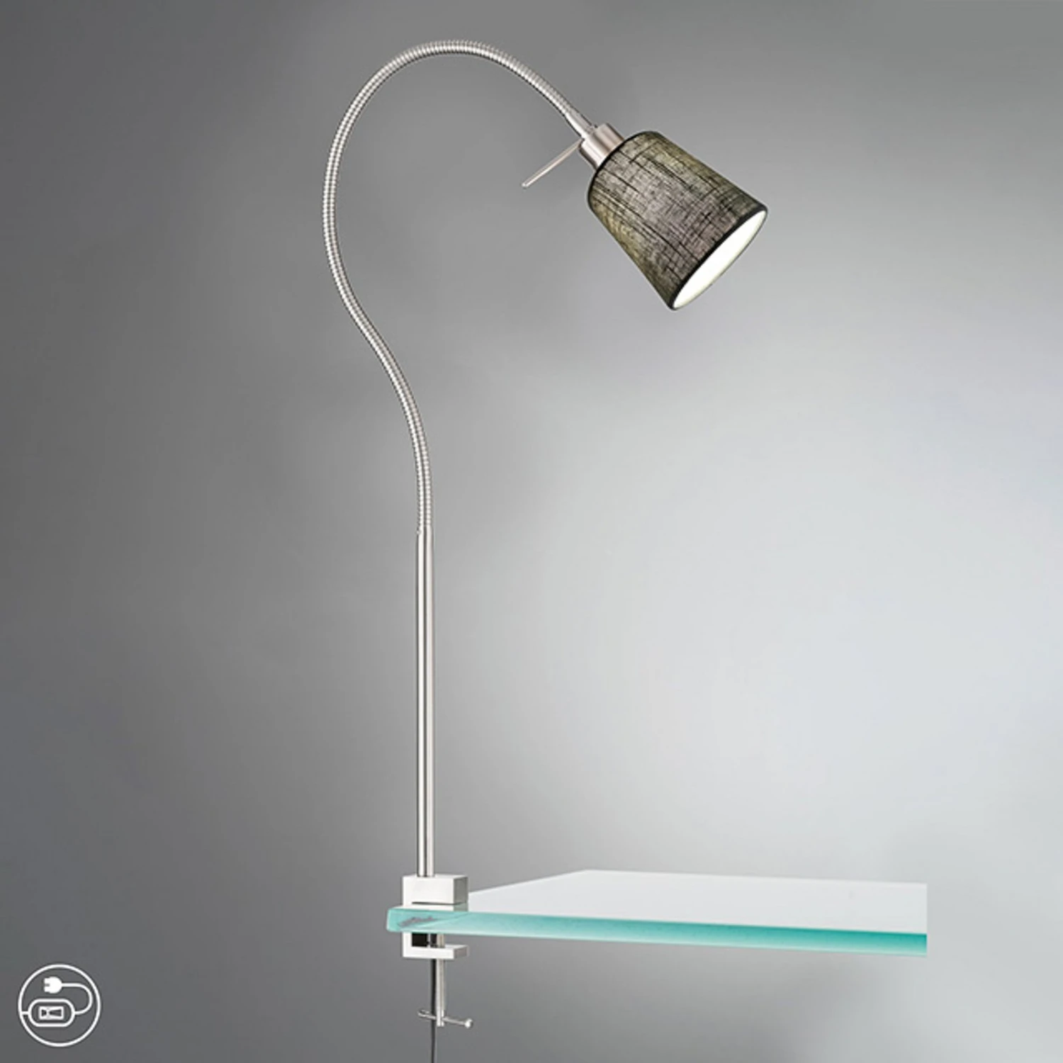 Lámpara De Pinza Jam Pantalla De Lino, Níquel/gris 2 Lámpara De Pinza Jam Pantalla De Lino, Níquel/gris - Imagen 2