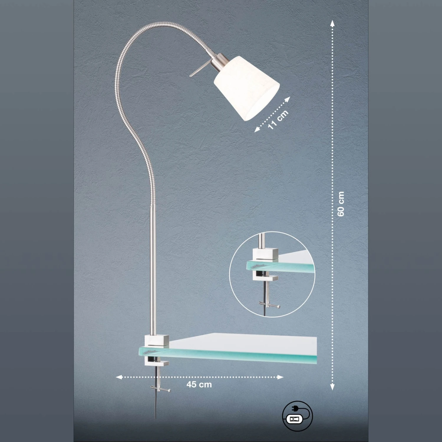 Lámpara Pinza Jam, Pantalla De Tela, Níquel/blanco 2 Lámpara Pinza Jam, Pantalla De Tela, Níquel/blanco - Imagen 2