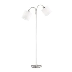 Lámpara De Pie Cozy, 2 Luces, Tela, Níquel/blanco