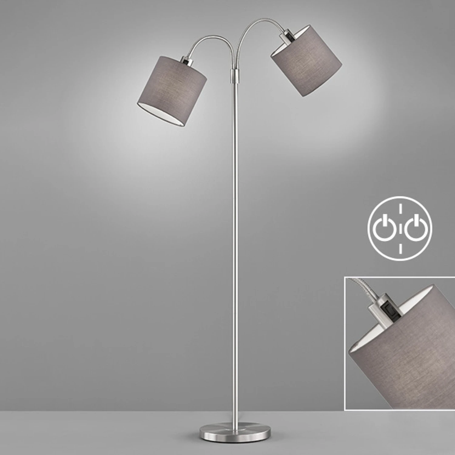 Lámpara De Pie Cozy, 2 Luces, Chintz, Níquel/gris 4 Lámpara De Pie Cozy, 2 Luces, Chintz, Níquel/gris - Imagen 4