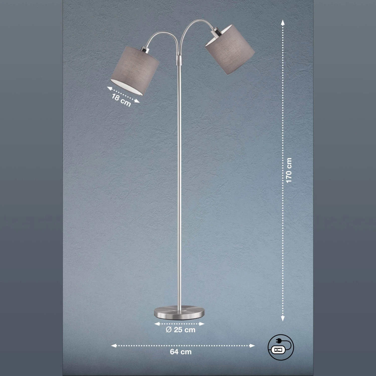 Lámpara De Pie Cozy, 2 Luces, Chintz, Níquel/gris 5 Lámpara De Pie Cozy, 2 Luces, Chintz, Níquel/gris - Imagen 5